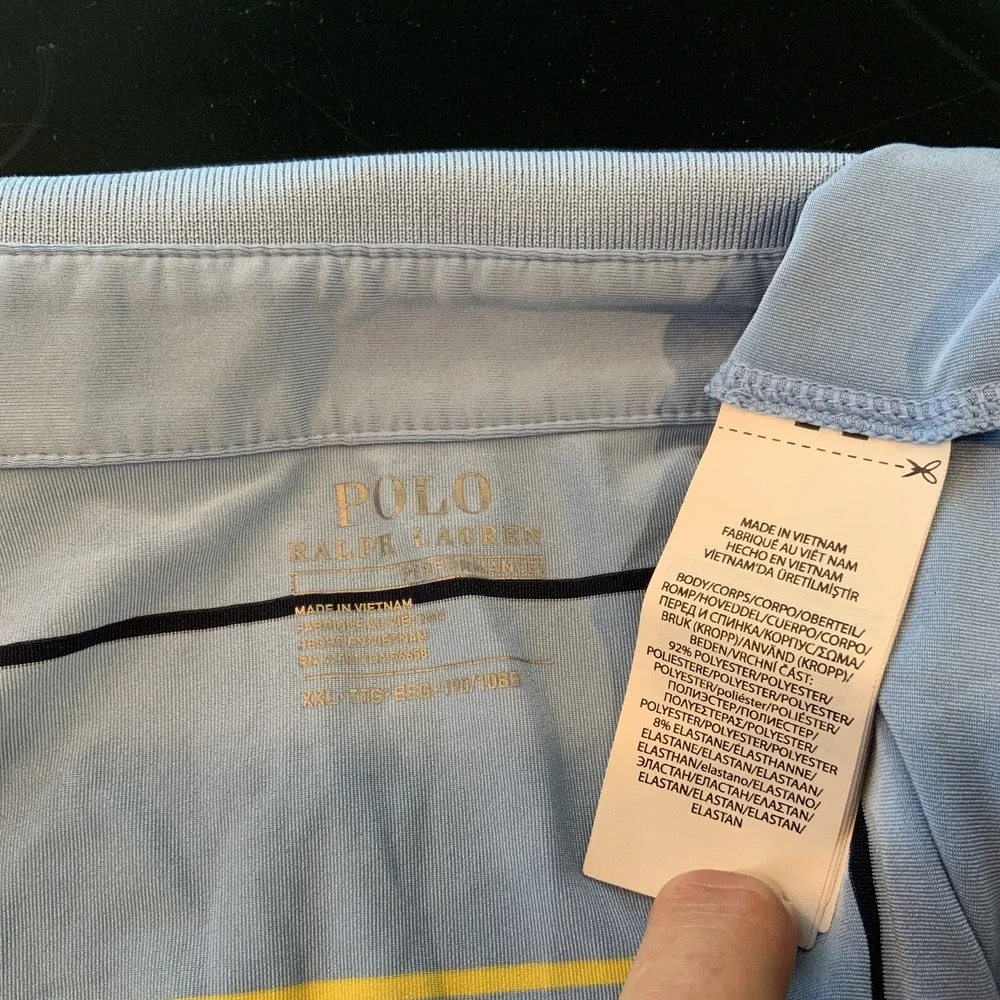Ralph Lauren‎ Shirt Mens 2XL Blue Striped RLX Short Sleeve Performance Polo